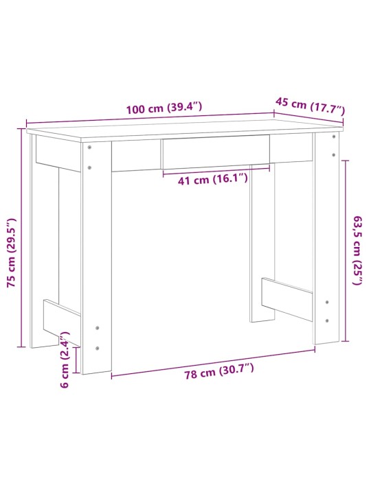 KIRJUTUSLAUD VALGE 100X45X75 CM ENGINEERED WOOD