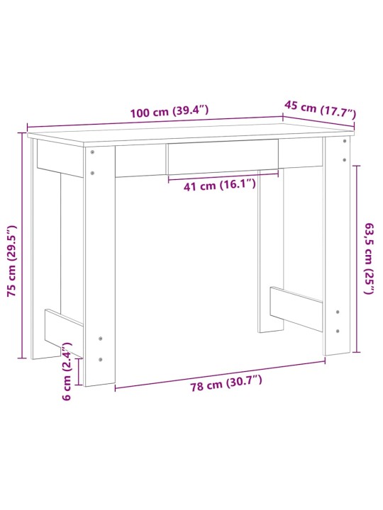 KIRJUTUSLAUD, HALL SONOMA TAMM, 100X45X75 CM, TEHISPUIT