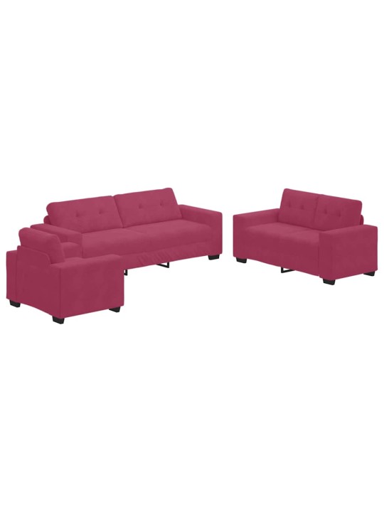 Diivanikomplekt 3 tk veinpunane 221 x 78 x 80 cm samet