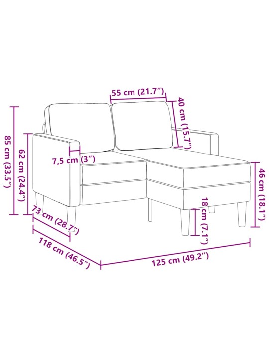 2-KOHALINE DIIVAN DIIVANIGA L-KUJULINE HELEROHELINE HALL 125 CM