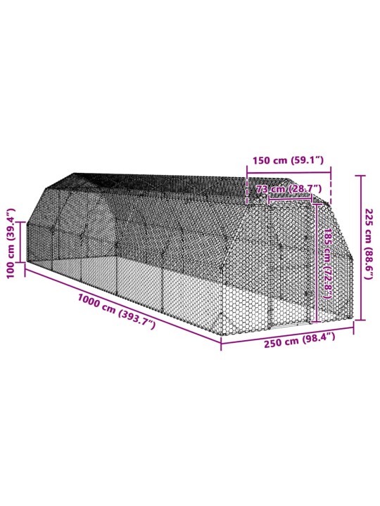 Kana jooks 2,5x10x2,25 m tsingitud teras