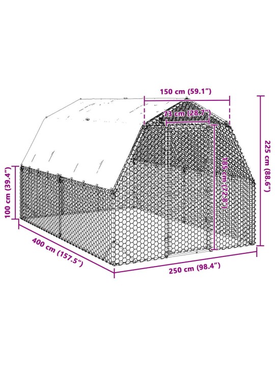 Kanajooks katusega 2,5x4x2,25 m tsingitud teras