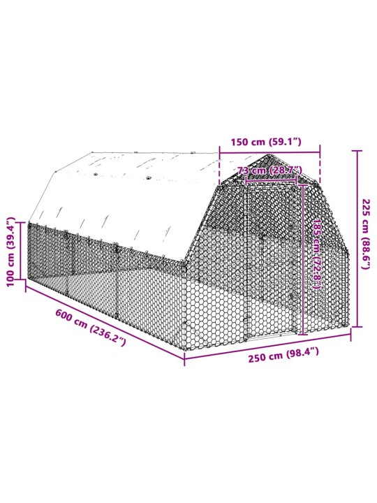 Kanajooks katusega 2,5x6x2,25 m tsingitud teras