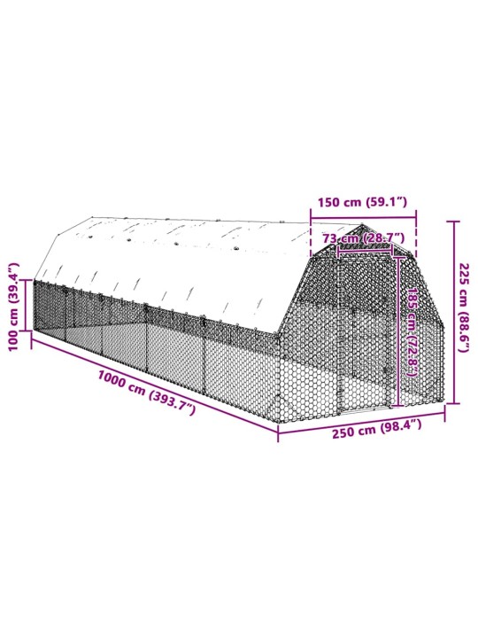 Kanakuut katusega 2,5x10x2,25 m tsingitud teras
