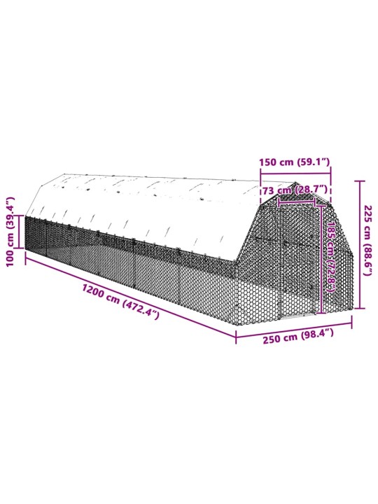 Kanakuut katusega 2,5x12x2,25 m tsingitud teras