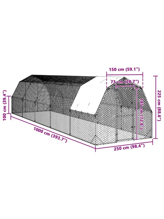 Kanakuut katusega 2,5x10x2,25 m tsingitud teras
