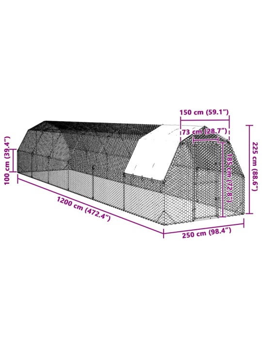Kanajooks katusega 2,5x12x2,25 m tsingitud teras