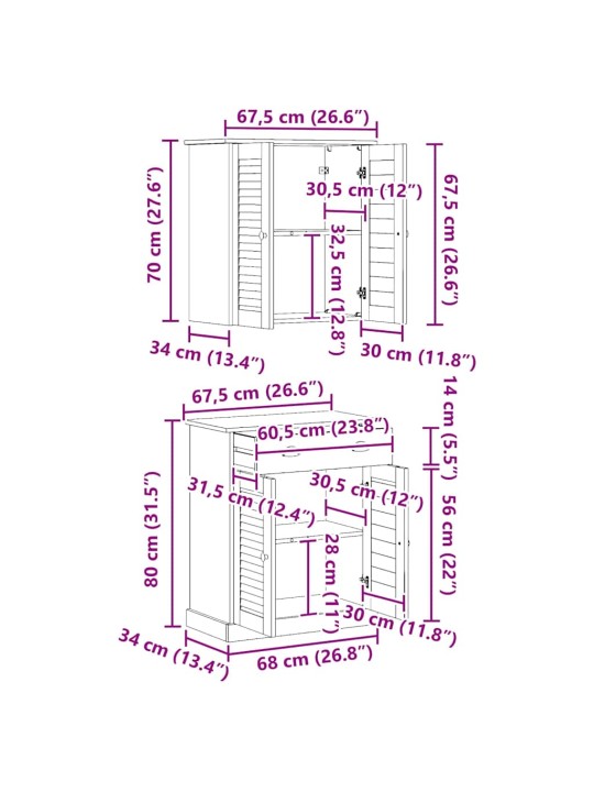 Vannitoa mööblikomplekt sahtliga 2 tk pruun 67.5 x 34 x 80 cm