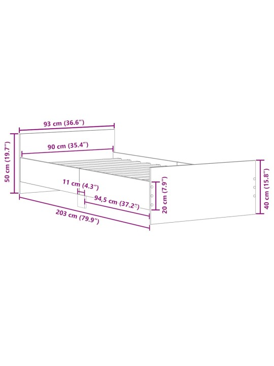 VOODIRAAM ILMA MADRATSITA, VANA PUIT 90X200 CM, TEHISPUIT