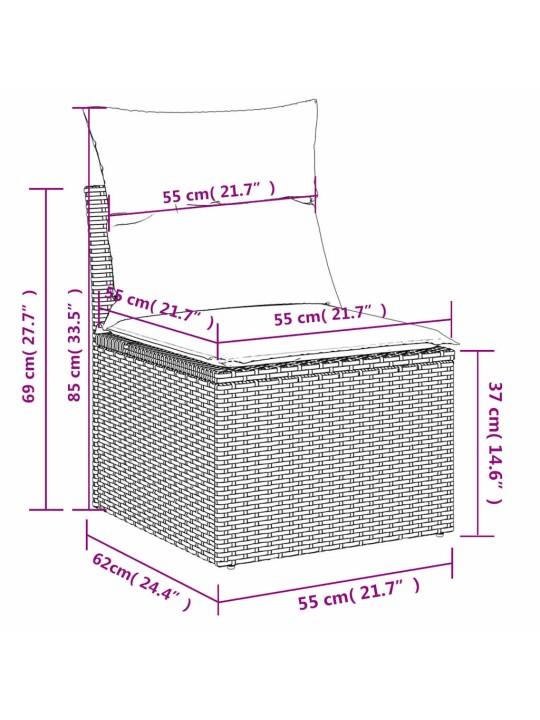 2-osaline aiadiivani komplekt patjadega, must, rotang/akaatsia