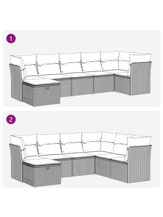 7-osaline aiadiivani komplekt patjadega, must, polürotang