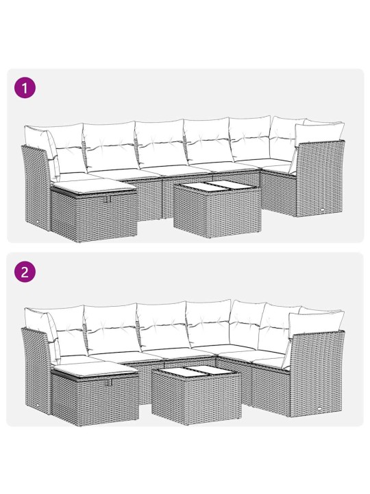 8-osaline aiadiivani komplekt patjadega, must, polürotang