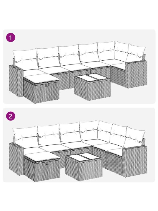 8-osaline aiadiivani komplekt patjadega, helehall, polürotang