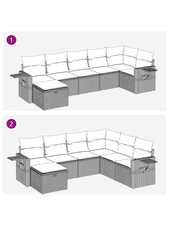 7-osaline aiamööblikomplekt patjadega, helehall, polürotang