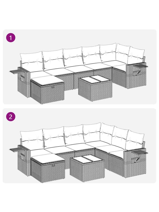 8-osaline aiadiivani komplekt patjadega, helehall, polürotang