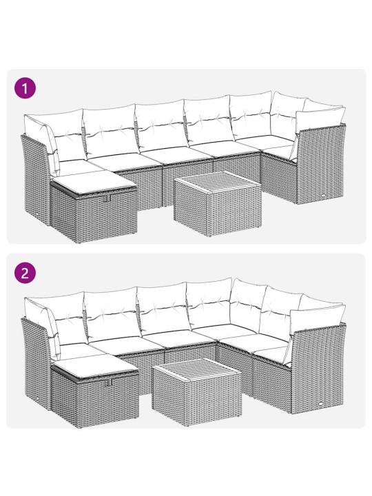 8-osaline aiadiivani komplekt patjadega, must, polürotang