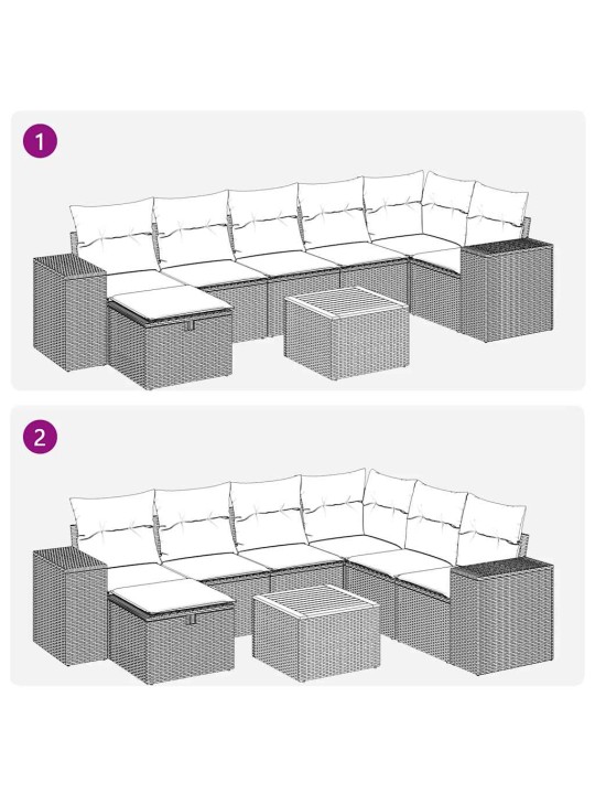 8-osaline aiadiivani komplekt patjadega, hall, polürotang