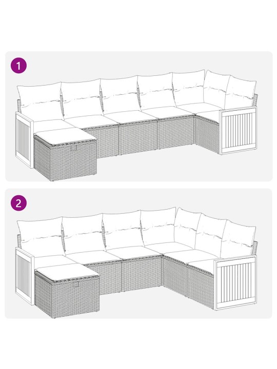 7-osaline aiadiivani komplekt patjadega, hall, polürotang