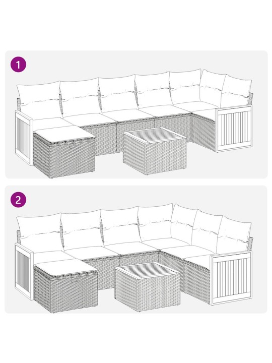 8-osaline aiadiivani komplekt patjadega, hall, polürotang