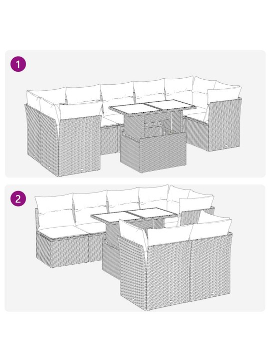 8-osaline aiadiivani komplekt patjadega, must, polürotang