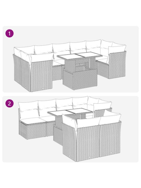 8-osaline aiadiivani komplekt patjadega, pruun, polürotang