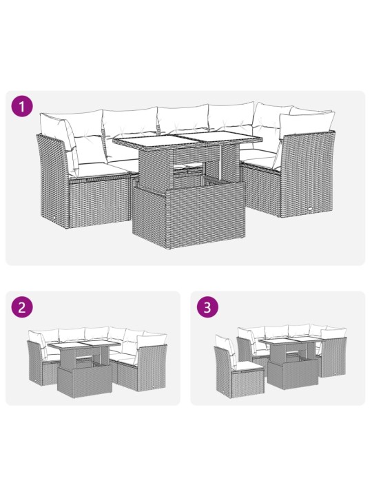 6-osaline aiamööblikomplekt patjadega, helehall, polürotang