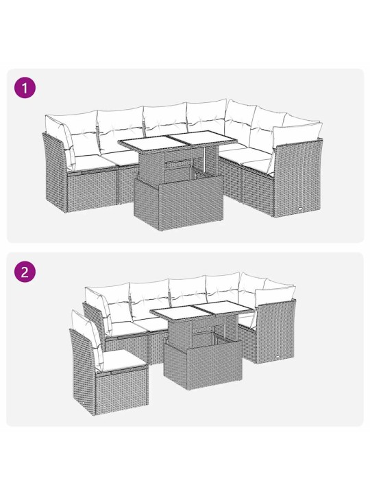 7-osaline aiadiivani komplekt patjadega, must, polürotang