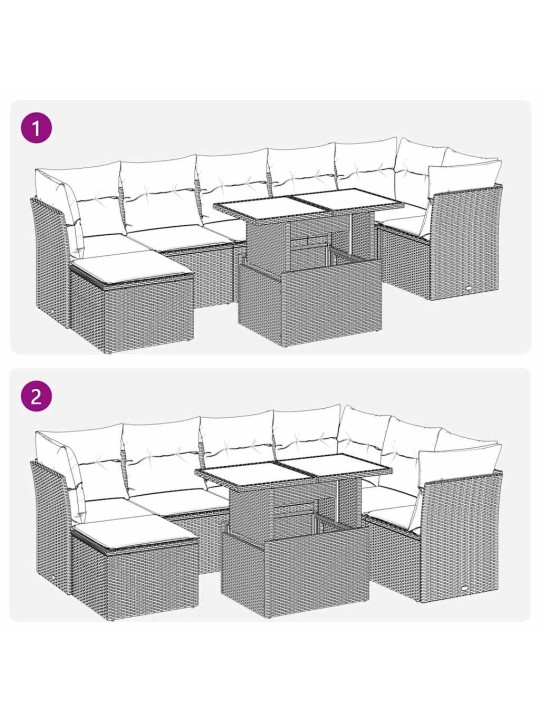 8-osaline aiadiivani komplekt patjadega, must, polürotang