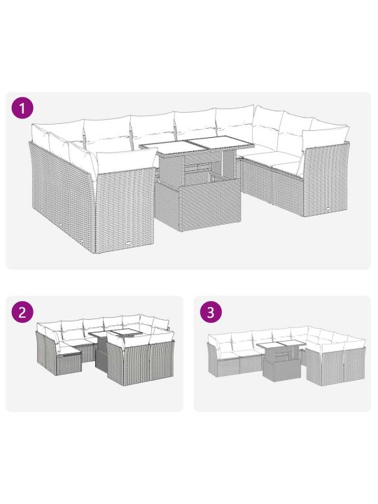 10-osaline aiadiivani komplekt patjadega, must, polürotang