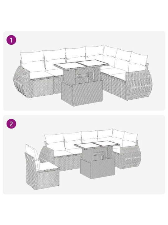 7-osaline aiadiivani komplekt patjadega, beež, polürotang