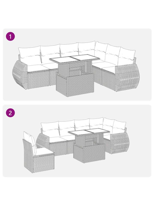 7-osaline aiamööblikomplekt patjadega, helehall, polürotang