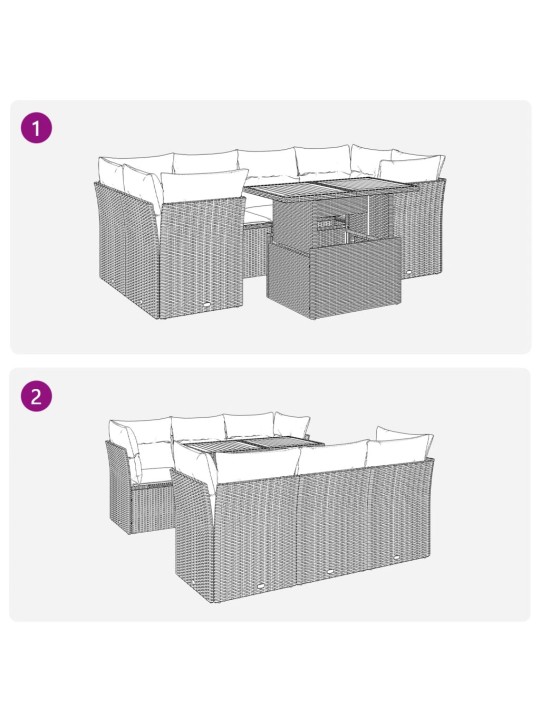 7-osaline aiadiivani komplekt patjadega, must, polürotang