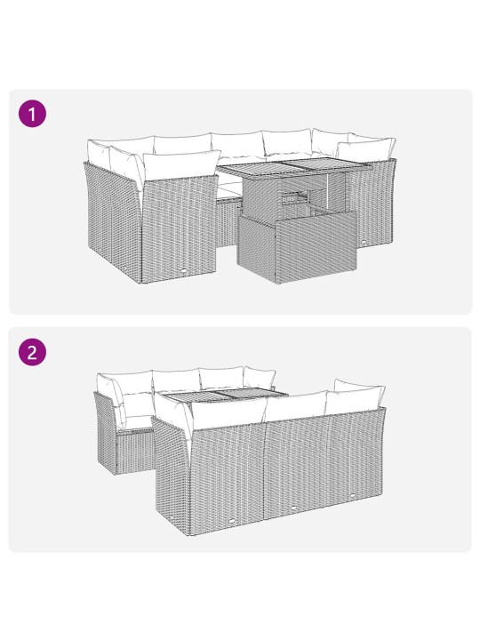 7-osaline aiadiivani komplekt patjadega, beež, polürotang