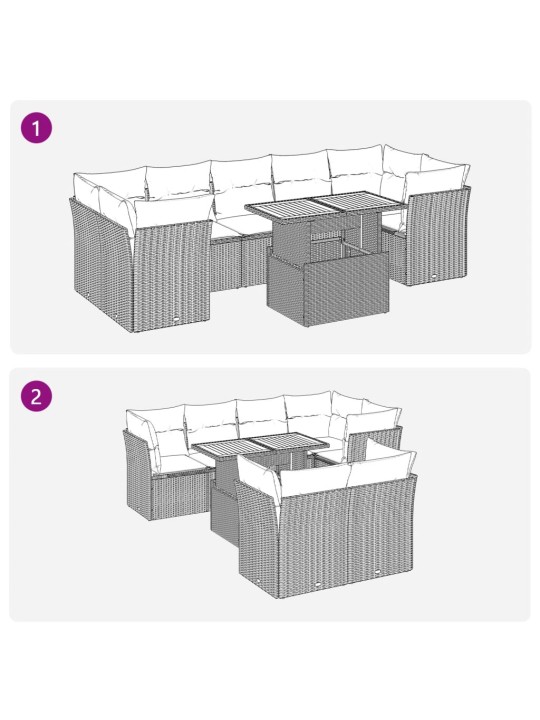 8-osaline aiadiivani komplekt patjadega, must, polürotang