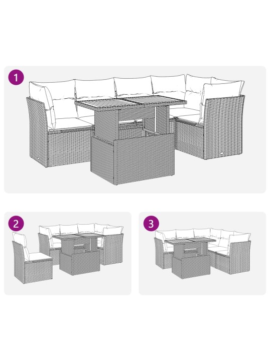 6-osaline aiadiivani komplekt patjadega, must, polürotang