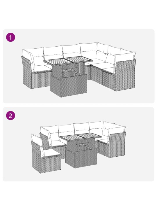 7-osaline aiadiivani komplekt patjadega, must, polürotang