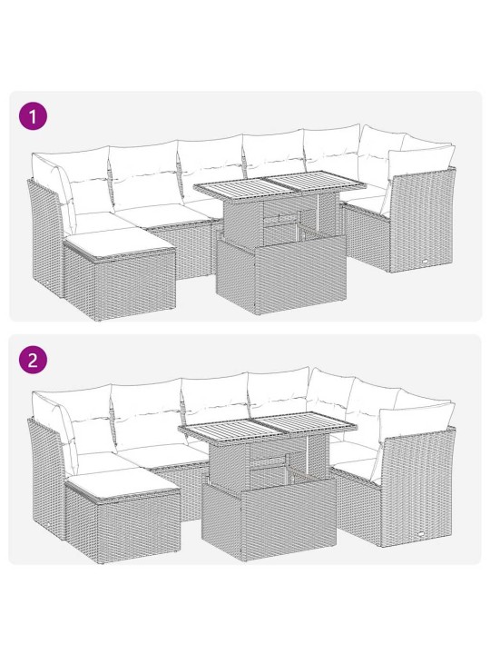 8-osaline aiadiivani komplekt patjadega, must, polürotang