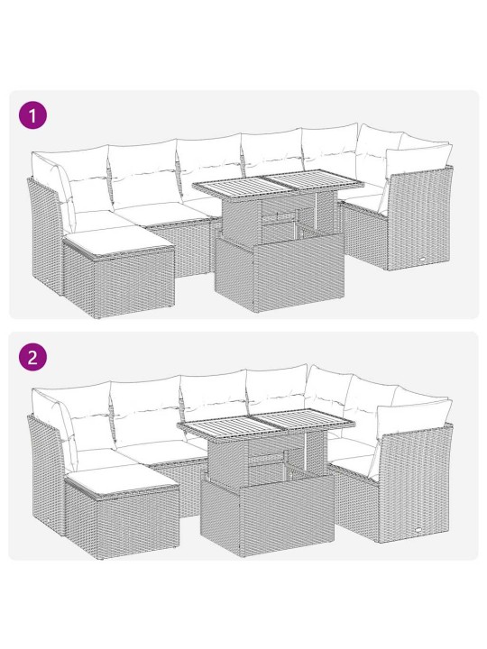 8-osaline aiadiivani komplekt patjadega, beež, polürotang