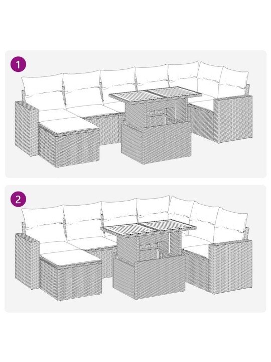 8-osaline aiadiivani komplekt patjadega, beež, polürotang