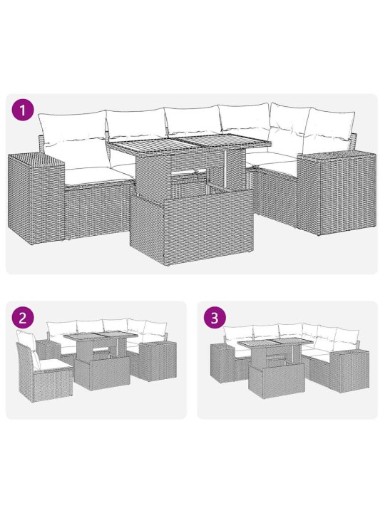 6-osaline aiadiivani komplekt patjadega, must, polürotang