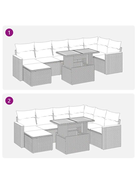 8-osaline aiadiivani komplekt patjadega, must, rotang/akaatsia