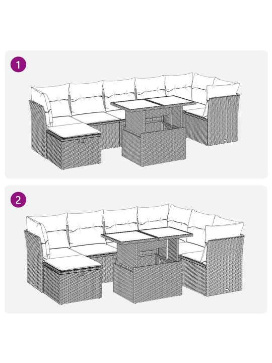 8-osaline aiadiivani komplekt patjadega, must, polürotang