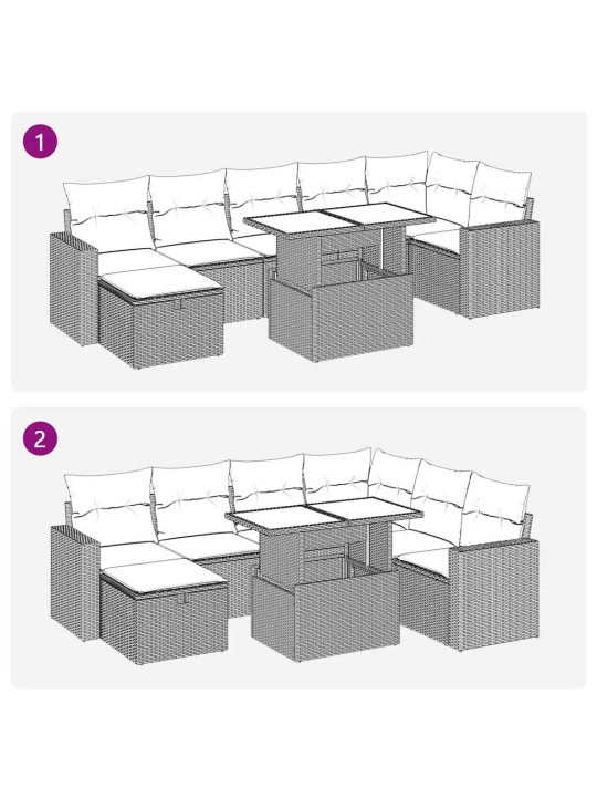 8-osaline aiadiivani komplekt patjadega, must, polürotang