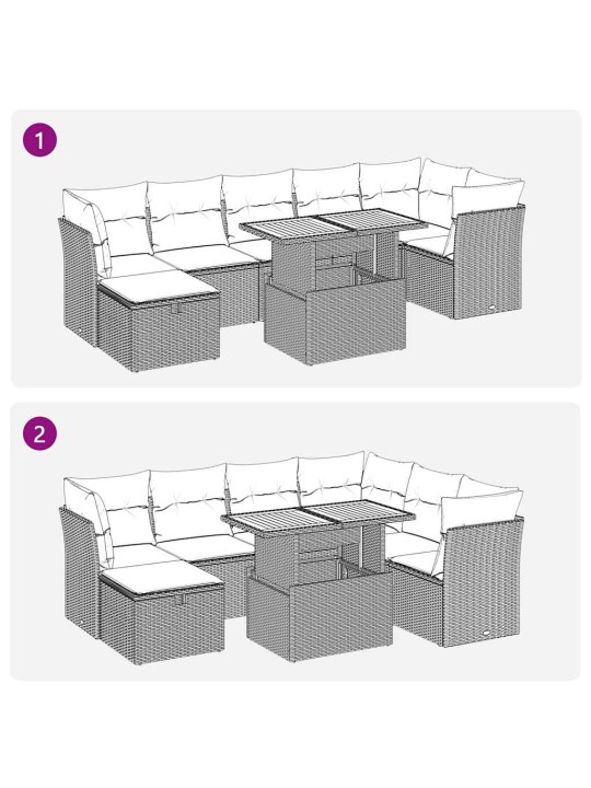 8-osaline aiadiivani komplekt patjadega, must, rotang/akaatsia