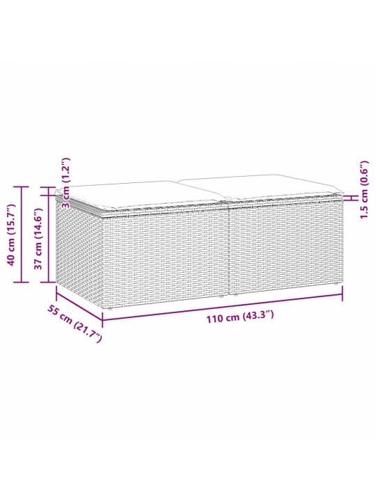 2-osaline aiadiivani komplekt patjadega, hall, rotang/akaatsia