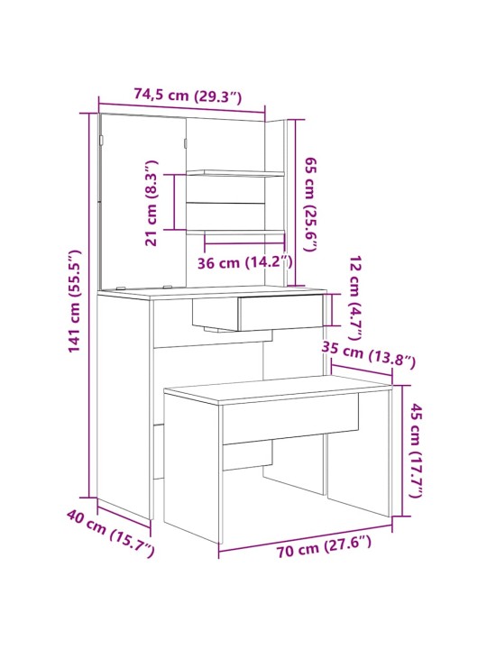TUALETTLAUA KOMPLEKT OLD WOOD ENGINEERED WOOD