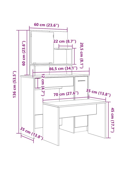 TUALETTLAUA KOMPLEKT OLD WOOD ENGINEERED WOOD