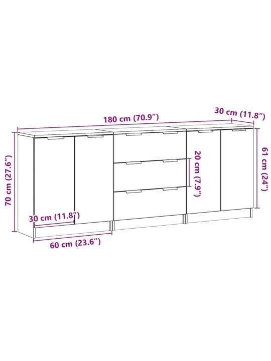 PUHVETKAPID 3 TK VANA PUIT 60X30X70 CM ENGINEERED WOOD