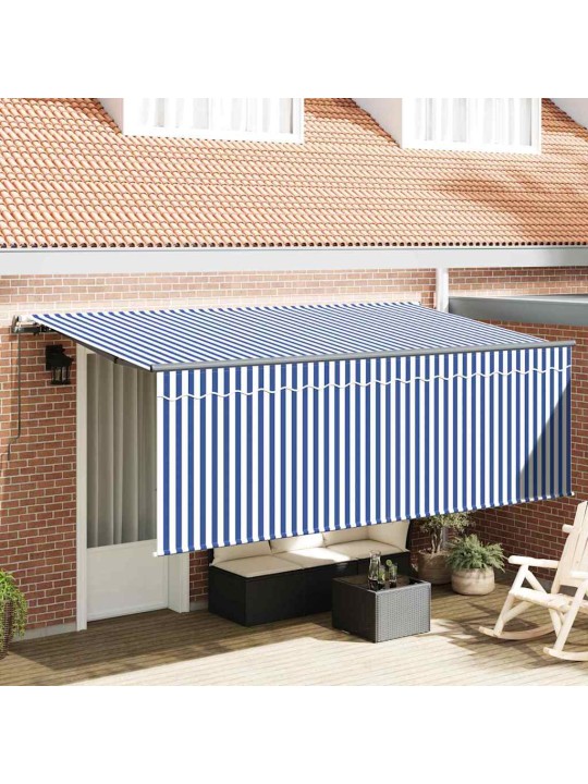 Sissetõmmatav varikatus sinine ja valge 350 x 200 cm