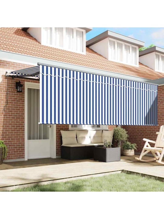 Sissetõmmatav varikatus sinine ja valge 350 x 200 cm